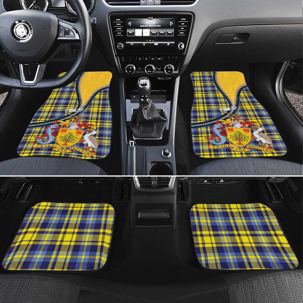 Barbados Celtic Festival Car Mats Yellow Blue Tartan Zipper Stylized