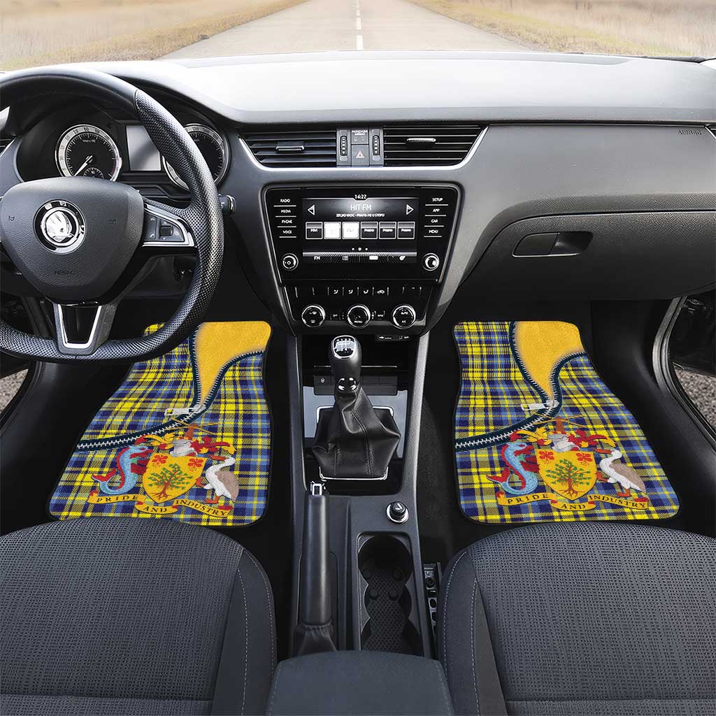 Barbados Celtic Festival Car Mats Yellow Blue Tartan Zipper Stylized