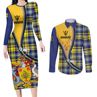 Barbados Celtic Festival Couples Matching Long Sleeve Bodycon Dress and Long Sleeve Button Shirt Yellow Blue Tartan Zipper Stylized