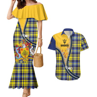 Barbados Celtic Festival Couples Matching Mermaid Dress and Hawaiian Shirt Yellow Blue Tartan Zipper Stylized