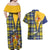 Barbados Celtic Festival Couples Matching Off Shoulder Maxi Dress and Hawaiian Shirt Yellow Blue Tartan Zipper Stylized