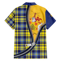 Barbados Celtic Festival Family Matching Long Sleeve Bodycon Dress and Hawaiian Shirt Yellow Blue Tartan Zipper Stylized