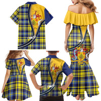 Barbados Celtic Festival Family Matching Mermaid Dress and Hawaiian Shirt Yellow Blue Tartan Zipper Stylized