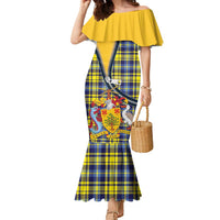 Barbados Celtic Festival Family Matching Mermaid Dress and Hawaiian Shirt Yellow Blue Tartan Zipper Stylized