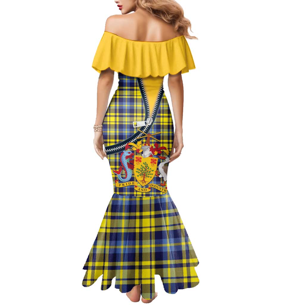 Barbados Celtic Festival Family Matching Mermaid Dress and Hawaiian Shirt Yellow Blue Tartan Zipper Stylized