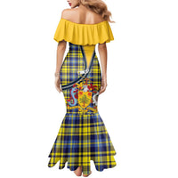 Barbados Celtic Festival Family Matching Mermaid Dress and Hawaiian Shirt Yellow Blue Tartan Zipper Stylized