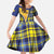 Barbados Celtic Festival Family Matching Off The Shoulder Long Sleeve Dress and Hawaiian Shirt Yellow Blue Tartan Zipper Stylized