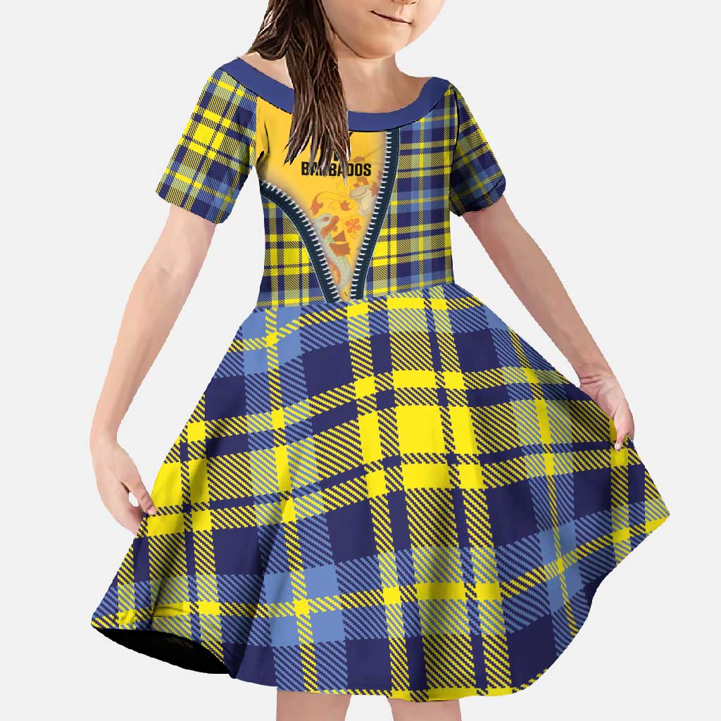 Barbados Celtic Festival Family Matching Off Shoulder Maxi Dress and Hawaiian Shirt Yellow Blue Tartan Zipper Stylized