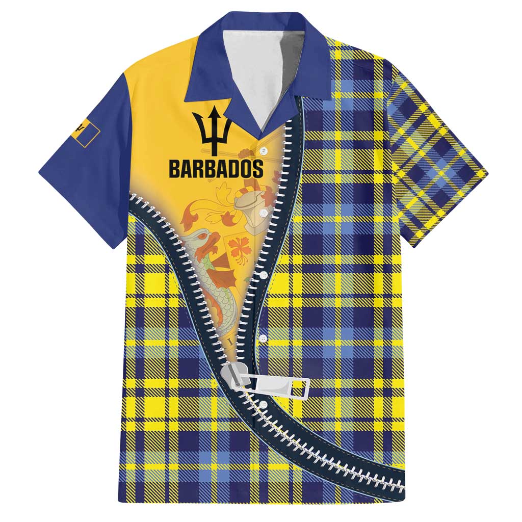 Barbados Celtic Festival Family Matching Off Shoulder Maxi Dress and Hawaiian Shirt Yellow Blue Tartan Zipper Stylized