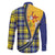 Barbados Celtic Festival Family Matching Off Shoulder Maxi Dress and Hawaiian Shirt Yellow Blue Tartan Zipper Stylized
