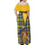 Barbados Celtic Festival Family Matching Off Shoulder Maxi Dress and Hawaiian Shirt Yellow Blue Tartan Zipper Stylized