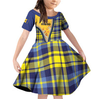 Barbados Celtic Festival Family Matching Off Shoulder Short Dress and Hawaiian Shirt Yellow Blue Tartan Zipper Stylized