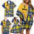 Barbados Celtic Festival Family Matching Off Shoulder Short Dress and Hawaiian Shirt Yellow Blue Tartan Zipper Stylized
