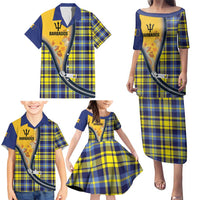 Barbados Celtic Festival Family Matching Puletasi and Hawaiian Shirt Yellow Blue Tartan Zipper Stylized