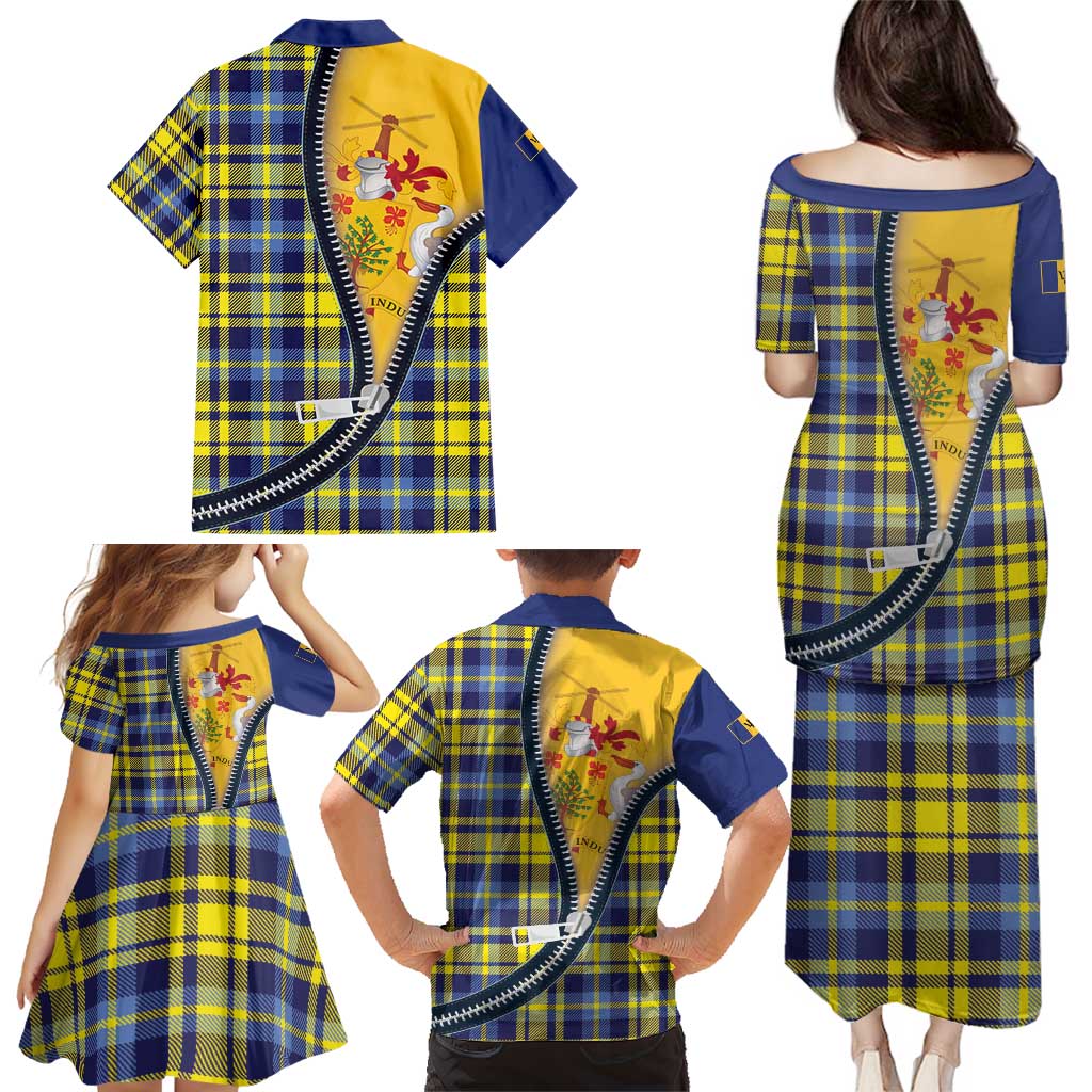 Barbados Celtic Festival Family Matching Puletasi and Hawaiian Shirt Yellow Blue Tartan Zipper Stylized