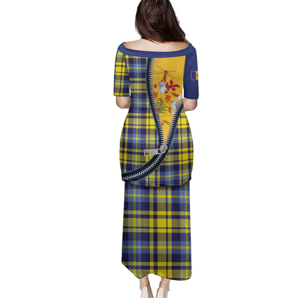 Barbados Celtic Festival Family Matching Puletasi and Hawaiian Shirt Yellow Blue Tartan Zipper Stylized