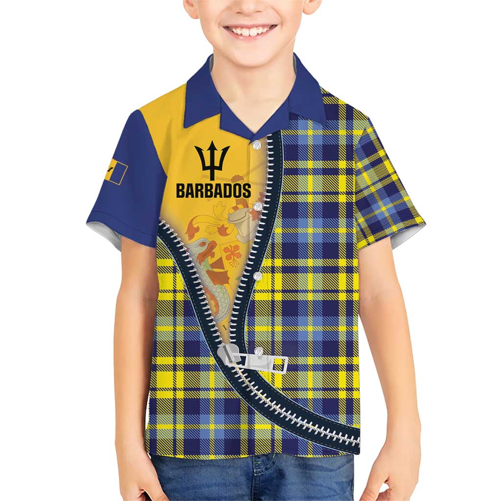 Barbados Celtic Festival Family Matching Short Sleeve Bodycon Dress and Hawaiian Shirt Yellow Blue Tartan Zipper Stylized