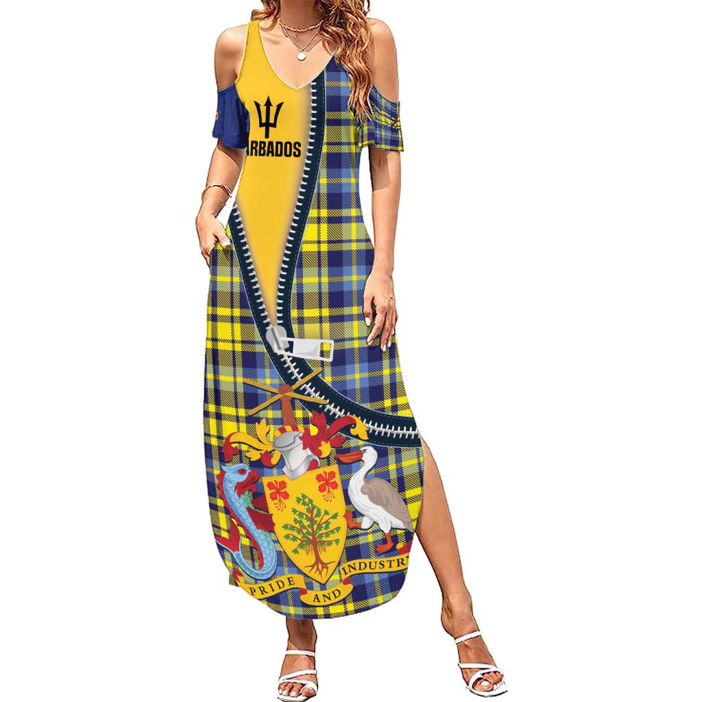 Barbados Celtic Festival Family Matching Summer Maxi Dress and Hawaiian Shirt Yellow Blue Tartan Zipper Stylized