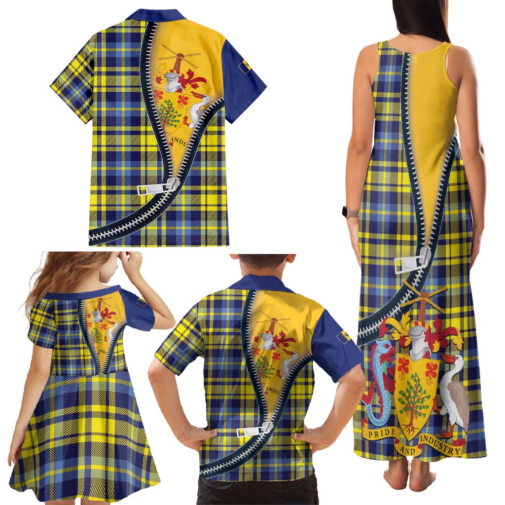 Barbados Celtic Festival Family Matching Tank Maxi Dress and Hawaiian Shirt Yellow Blue Tartan Zipper Stylized