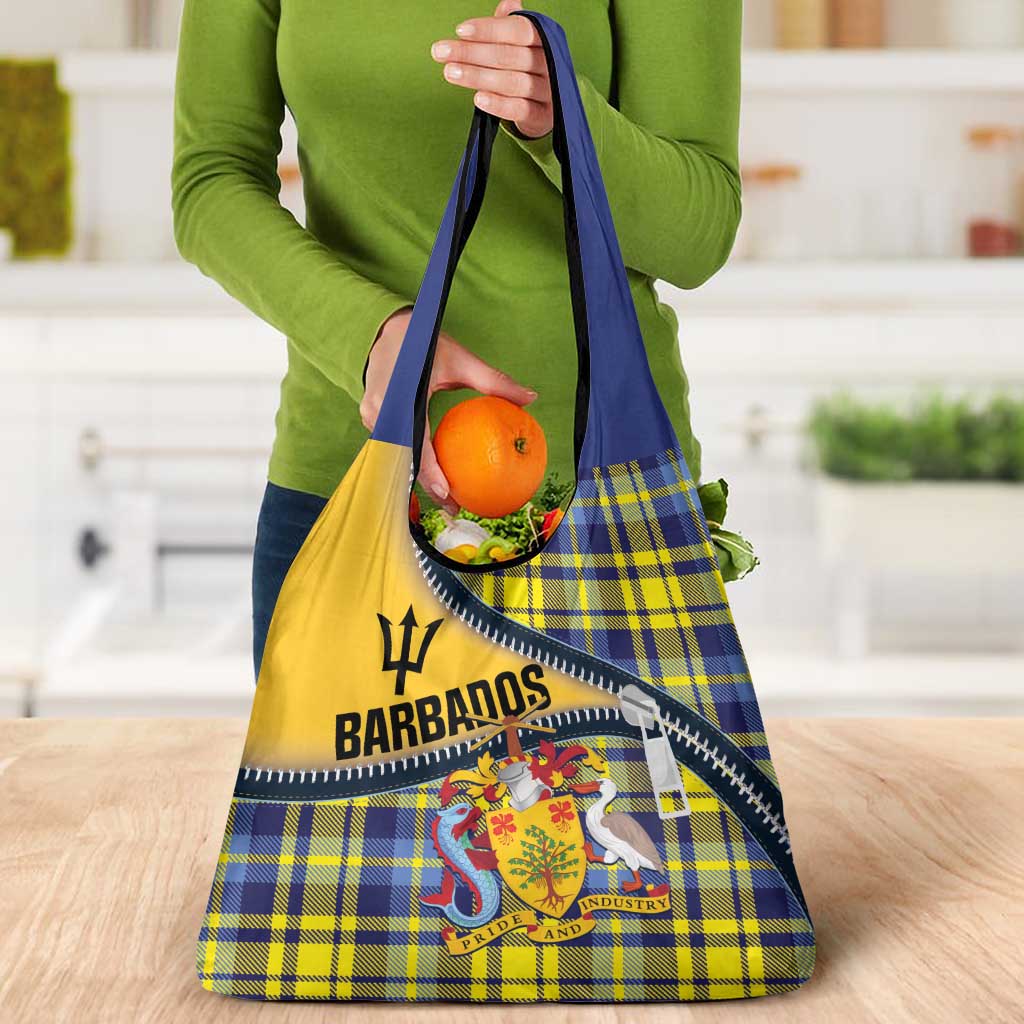 Barbados Celtic Festival Grocery Bag Yellow Blue Tartan Zipper Stylized