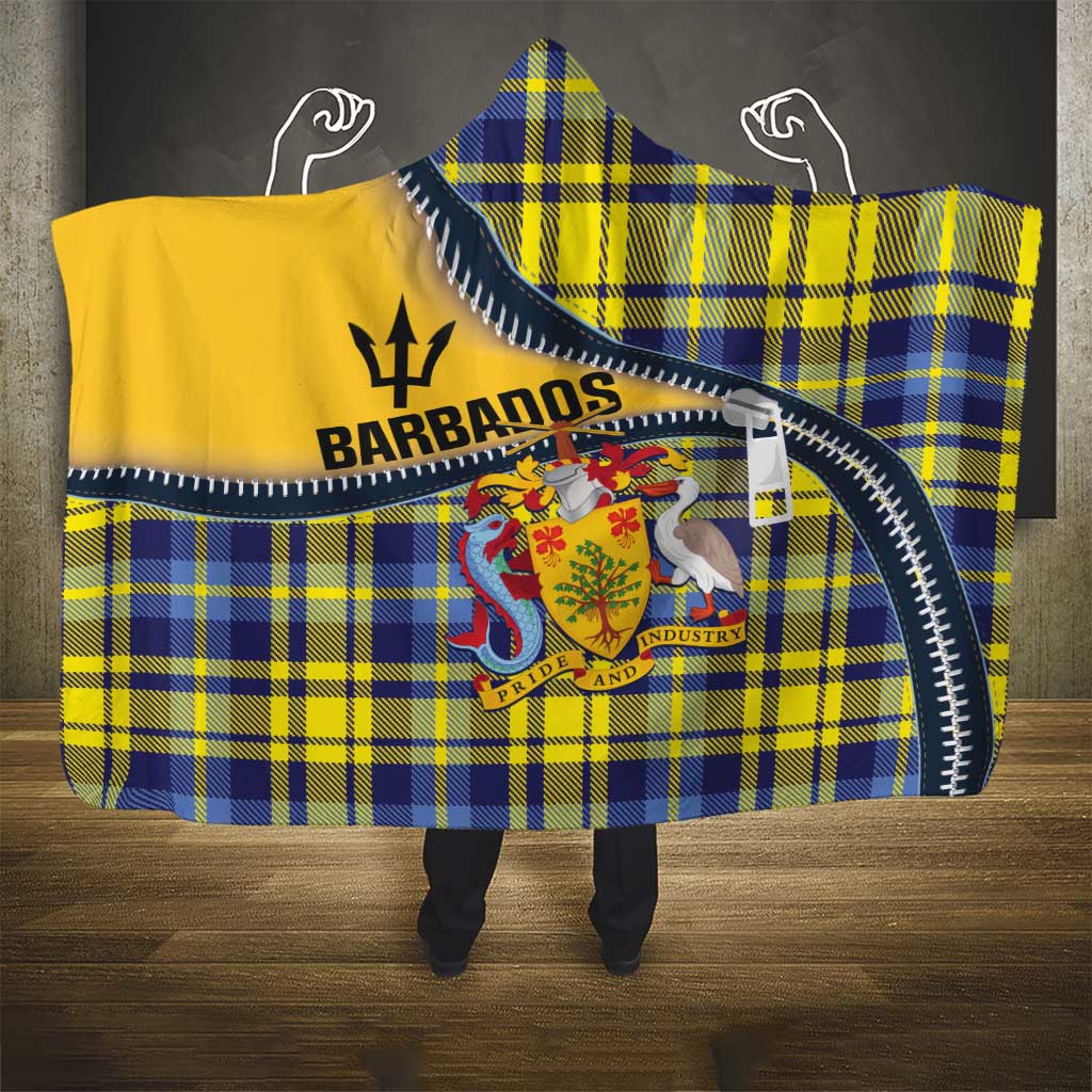 Barbados Celtic Festival Hooded Blanket Yellow Blue Tartan Zipper Stylized
