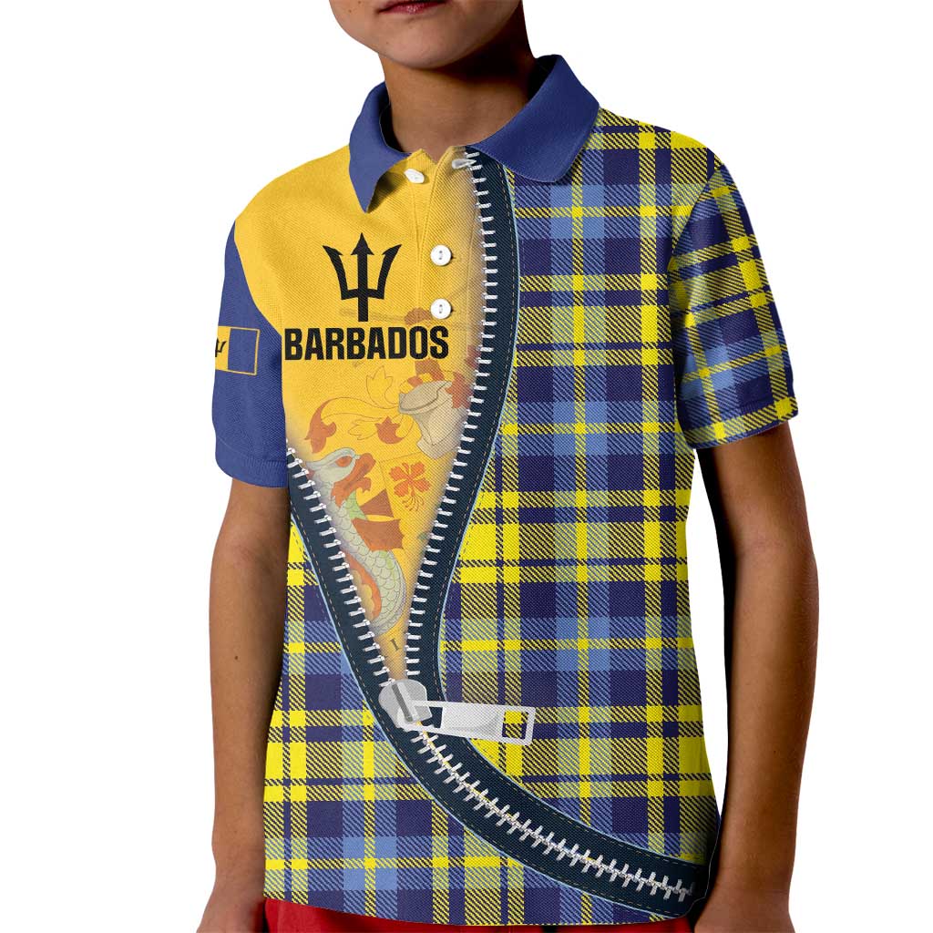 Barbados Celtic Festival Kid Polo Shirt Yellow Blue Tartan Zipper Stylized