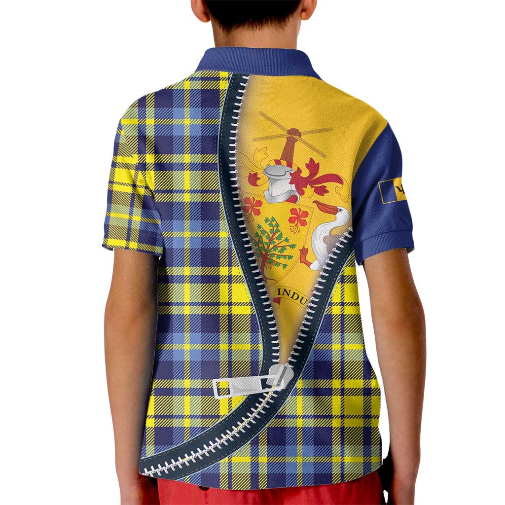 Barbados Celtic Festival Kid Polo Shirt Yellow Blue Tartan Zipper Stylized