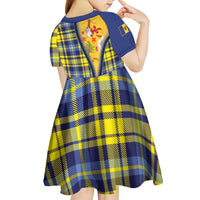 Barbados Celtic Festival Kid Short Sleeve Dress Yellow Blue Tartan Zipper Stylized