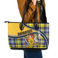 Barbados Celtic Festival Leather Tote Bag Yellow Blue Tartan Zipper Stylized