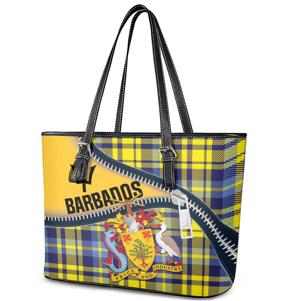 Barbados Celtic Festival Leather Tote Bag Yellow Blue Tartan Zipper Stylized