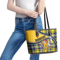 Barbados Celtic Festival Leather Tote Bag Yellow Blue Tartan Zipper Stylized