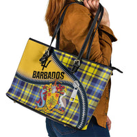 Barbados Celtic Festival Leather Tote Bag Yellow Blue Tartan Zipper Stylized