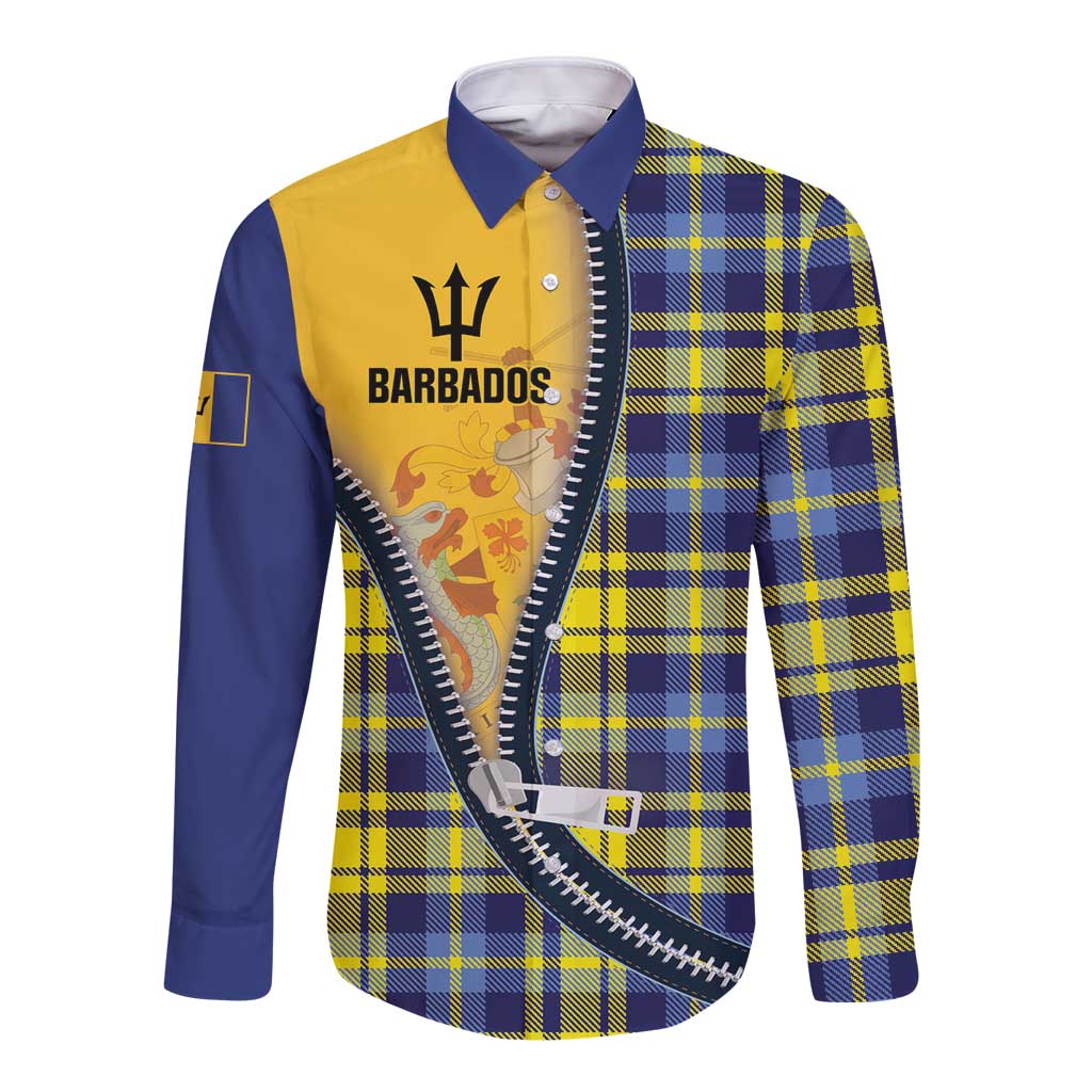 Barbados Celtic Festival Long Sleeve Button Shirt Yellow Blue Tartan Zipper Stylized