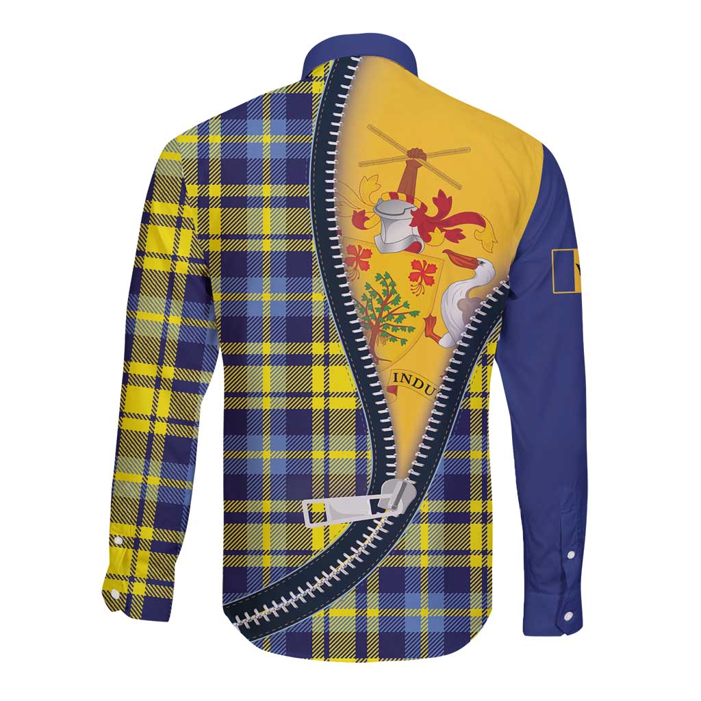 Barbados Celtic Festival Long Sleeve Button Shirt Yellow Blue Tartan Zipper Stylized