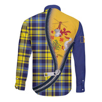 Barbados Celtic Festival Long Sleeve Button Shirt Yellow Blue Tartan Zipper Stylized