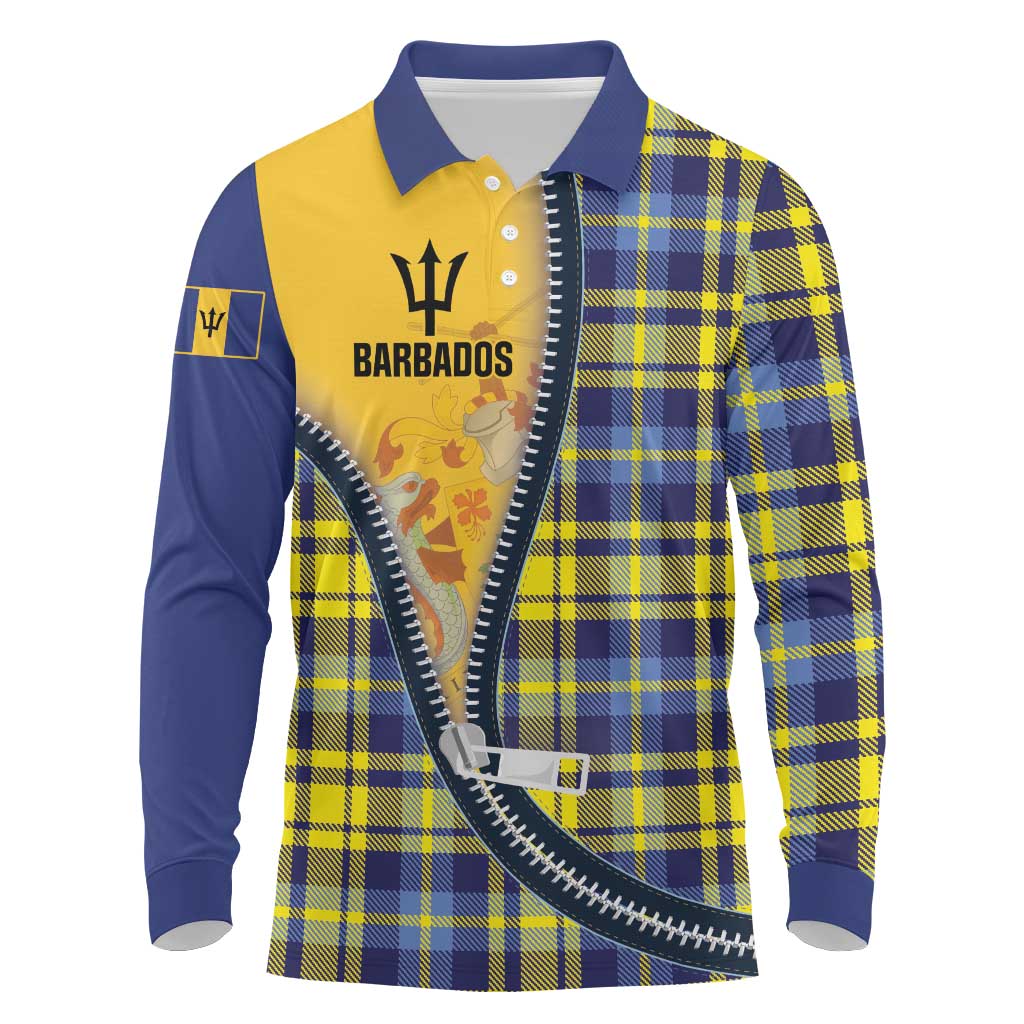 Barbados Celtic Festival Long Sleeve Polo Shirt Yellow Blue Tartan Zipper Stylized