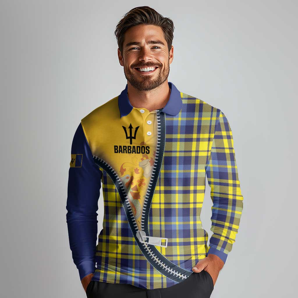 Barbados Celtic Festival Long Sleeve Polo Shirt Yellow Blue Tartan Zipper Stylized