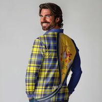 Barbados Celtic Festival Long Sleeve Polo Shirt Yellow Blue Tartan Zipper Stylized