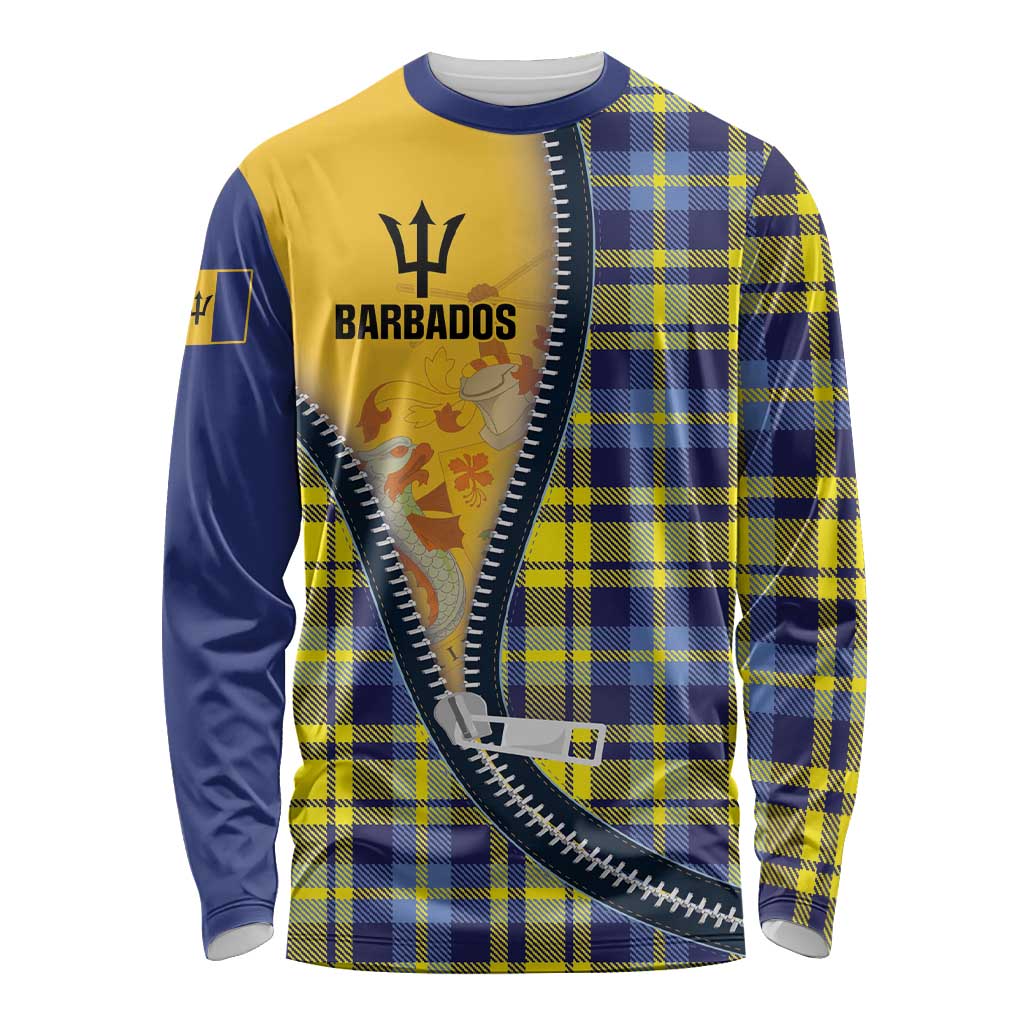 Barbados Celtic Festival Long Sleeve Shirt Yellow Blue Tartan Zipper Stylized