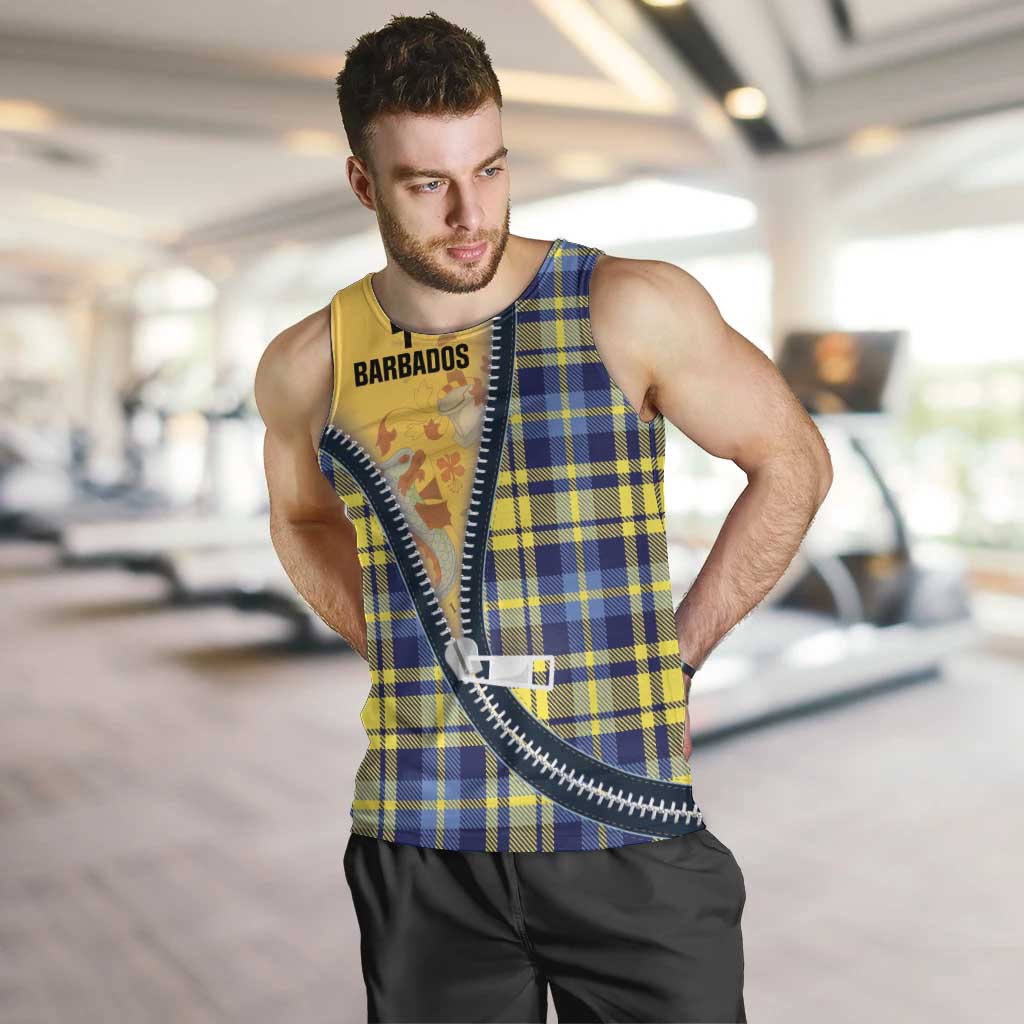 Barbados Celtic Festival Men Tank Top Yellow Blue Tartan Zipper Stylized
