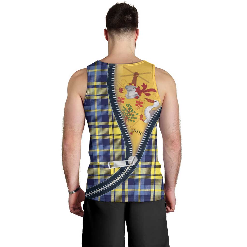 Barbados Celtic Festival Men Tank Top Yellow Blue Tartan Zipper Stylized
