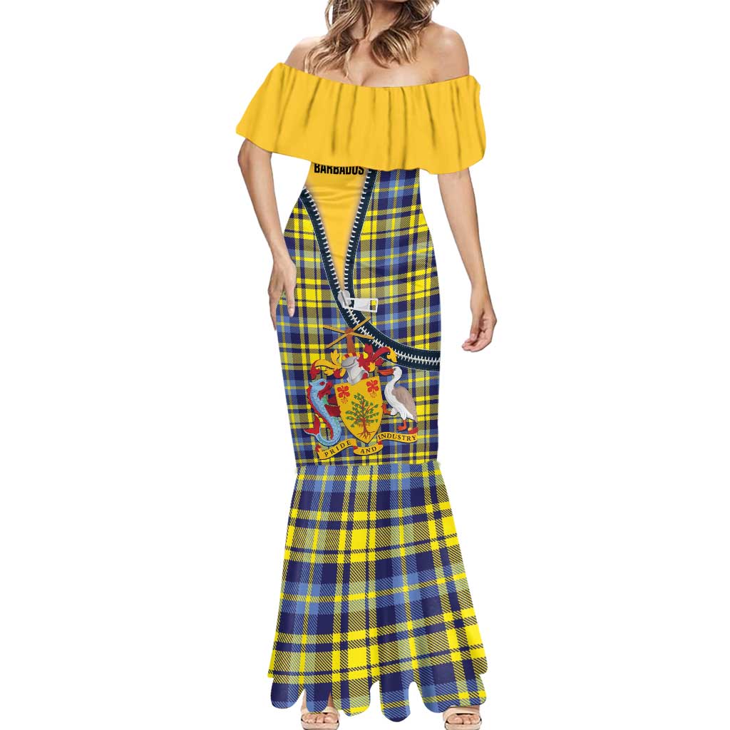 Barbados Celtic Festival Mermaid Dress Yellow Blue Tartan Zipper Stylized