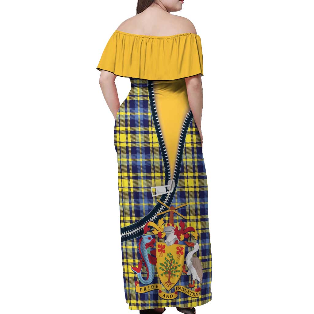 Barbados Celtic Festival Off Shoulder Maxi Dress Yellow Blue Tartan Zipper Stylized