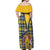 Barbados Celtic Festival Off Shoulder Maxi Dress Yellow Blue Tartan Zipper Stylized