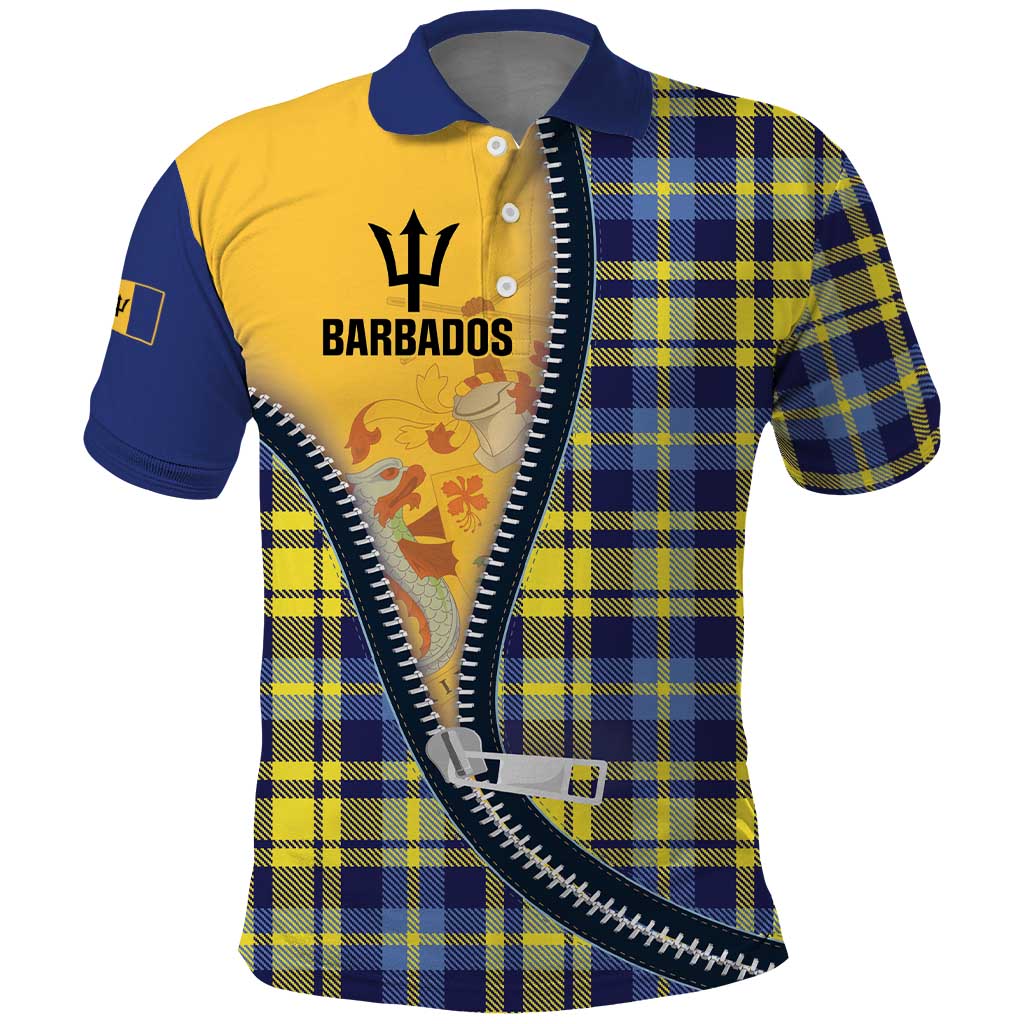 Barbados Celtic Festival Polo Shirt Yellow Blue Tartan Zipper Stylized