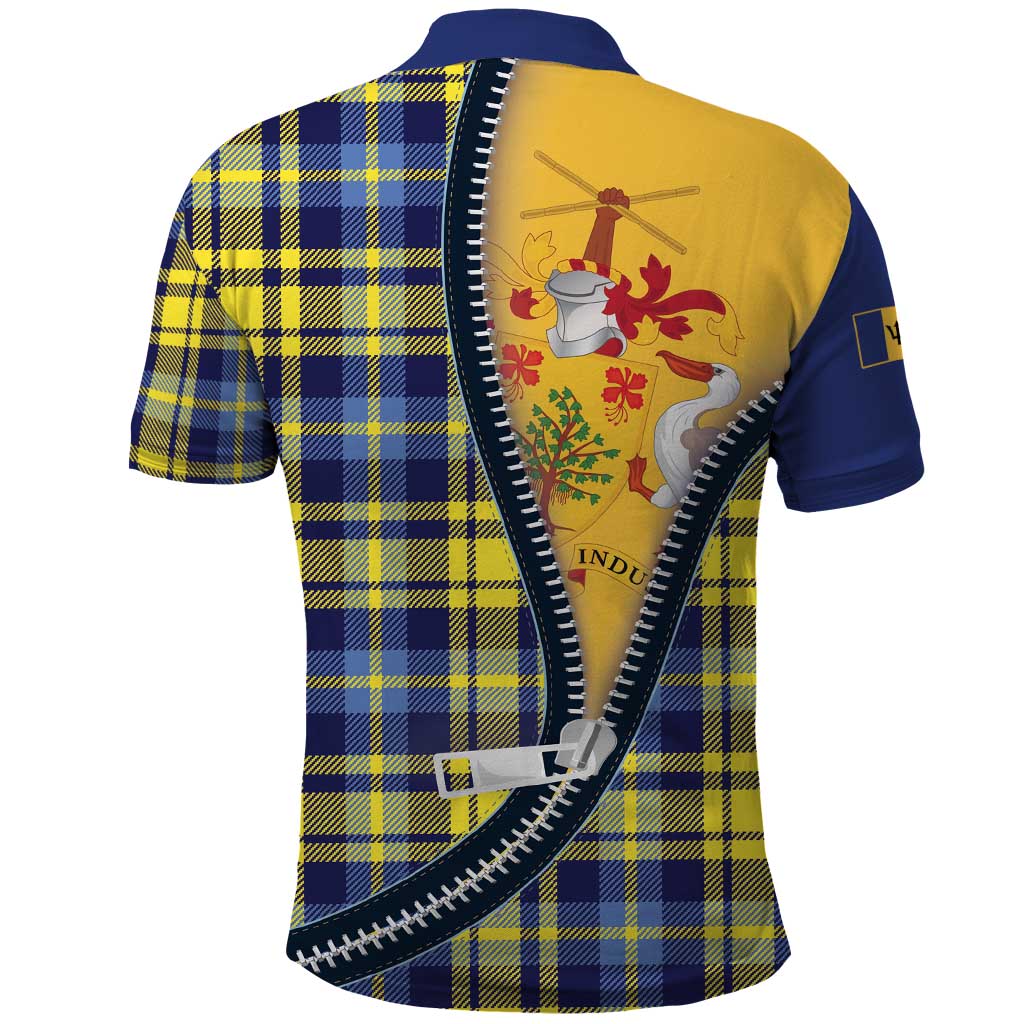 Barbados Celtic Festival Polo Shirt Yellow Blue Tartan Zipper Stylized