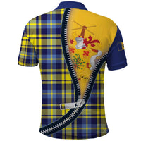 Barbados Celtic Festival Polo Shirt Yellow Blue Tartan Zipper Stylized