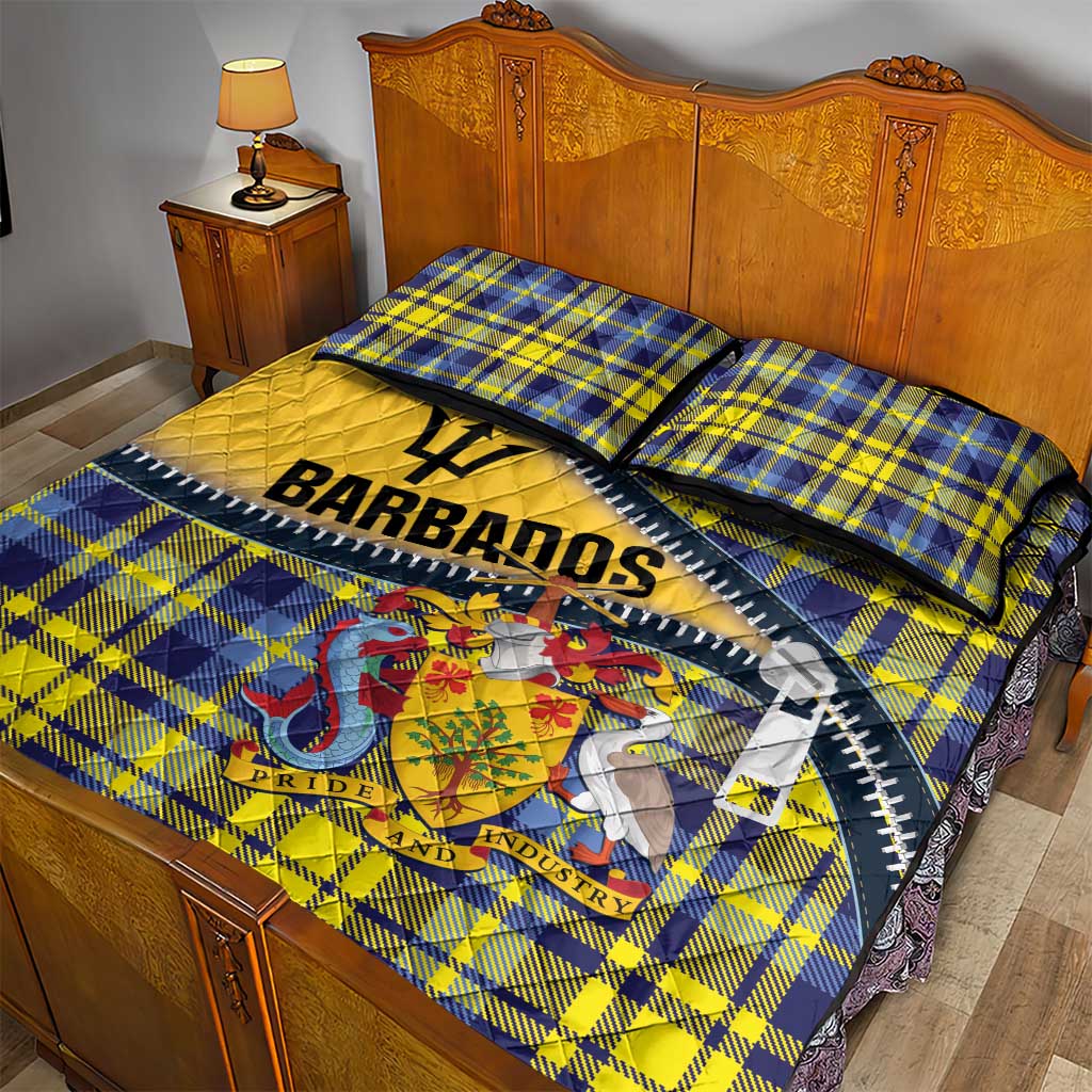 Barbados Celtic Festival Quilt Bed Set Yellow Blue Tartan Zipper Stylized
