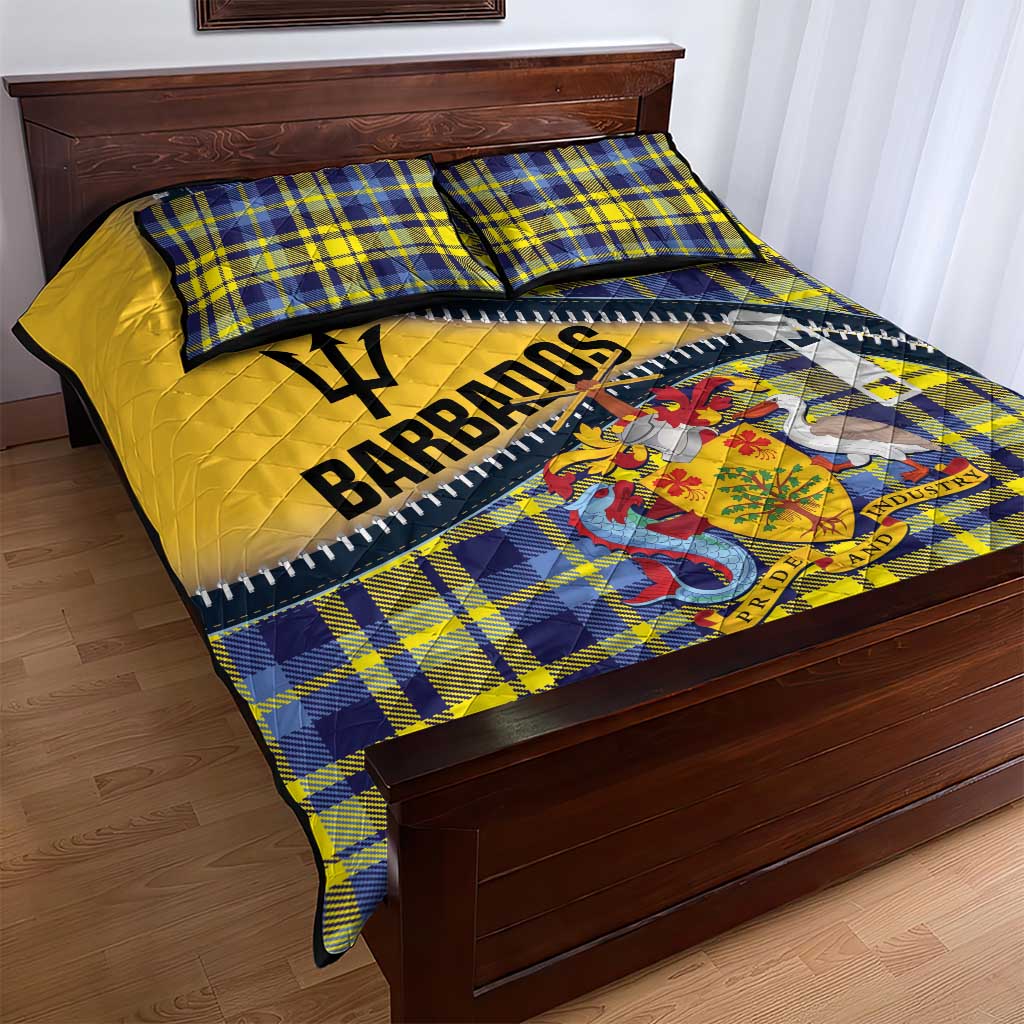 Barbados Celtic Festival Quilt Bed Set Yellow Blue Tartan Zipper Stylized