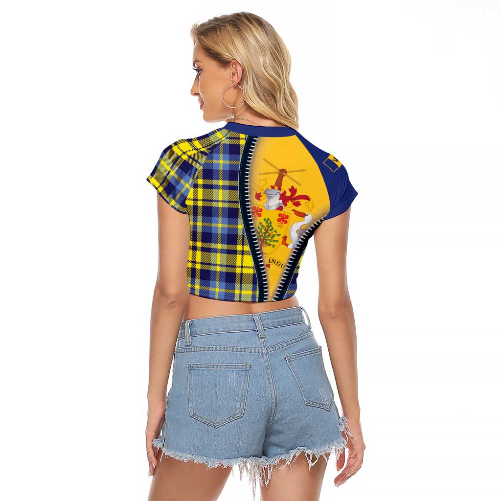 Barbados Celtic Festival Raglan Cropped T Shirt Yellow Blue Tartan Zipper Stylized